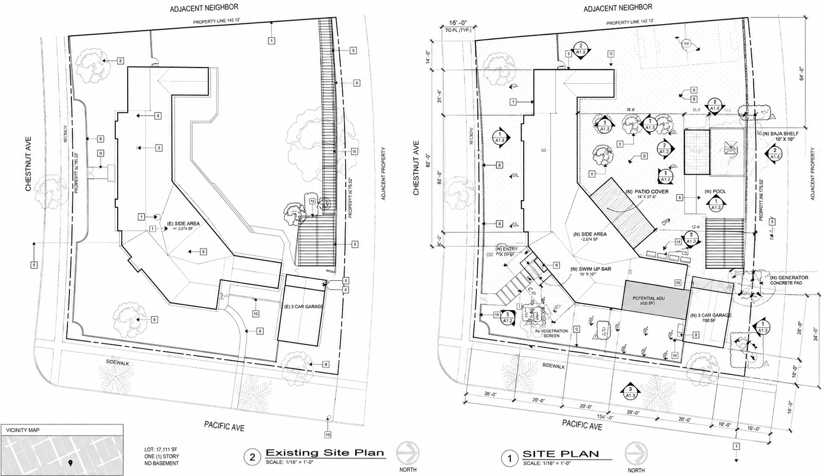 Chestnut Residence — existing and proposed site plans
